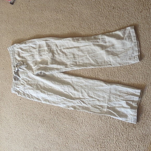 Per Se Light Beige Pull On Drawstring Linen Blend Straight Leg Pants Size Small - Picture 3 of 7